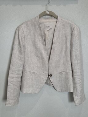 Linen Lined LOFT 8P Flax Colored  Short Single-Button Blazer
